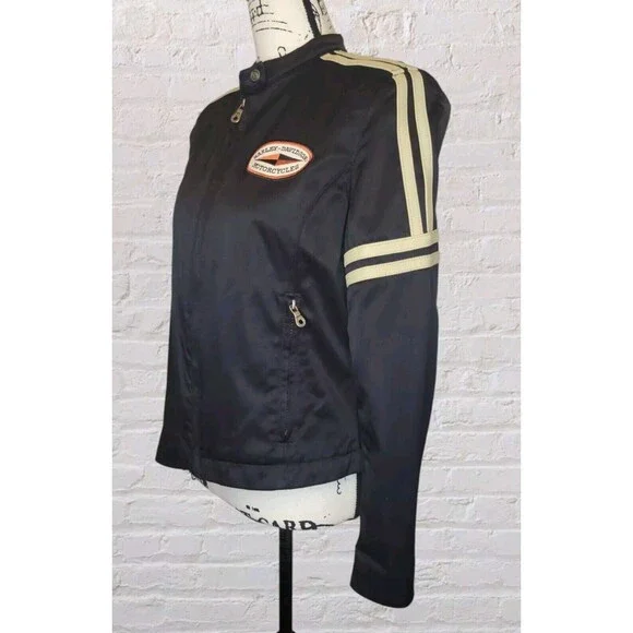 Harley Davidson Riding Jacket Womens SM Black Nylon Full Zip Leather Trim Biker - Picture 3 of 12